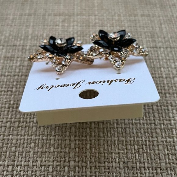 Women Earrings Fashion Black/Gold Tone Fashion Jewelry Crystals Accent - Picture 6 of 12